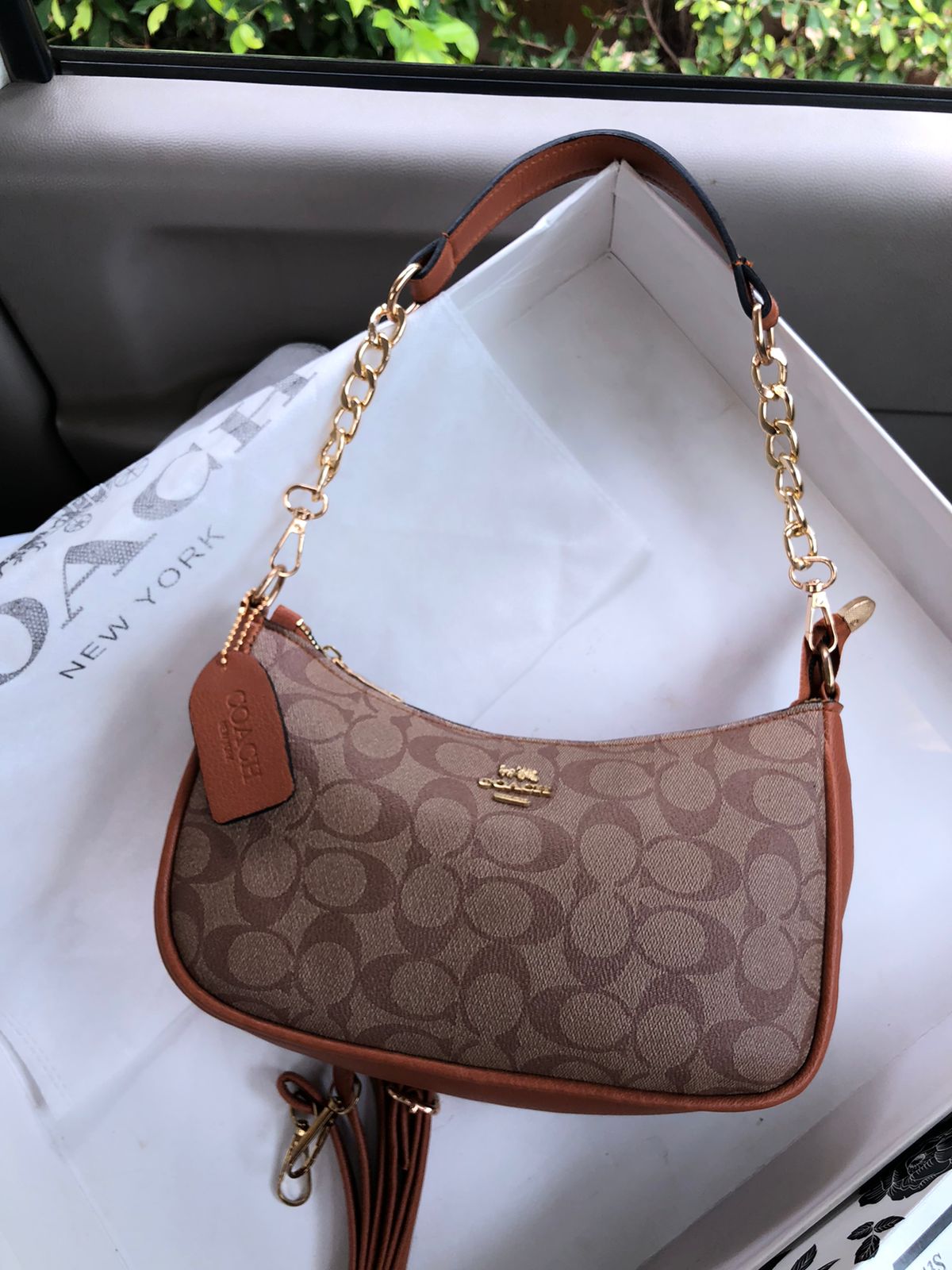 Coach Teri Shoulder Bag with Golden chain strap Brown