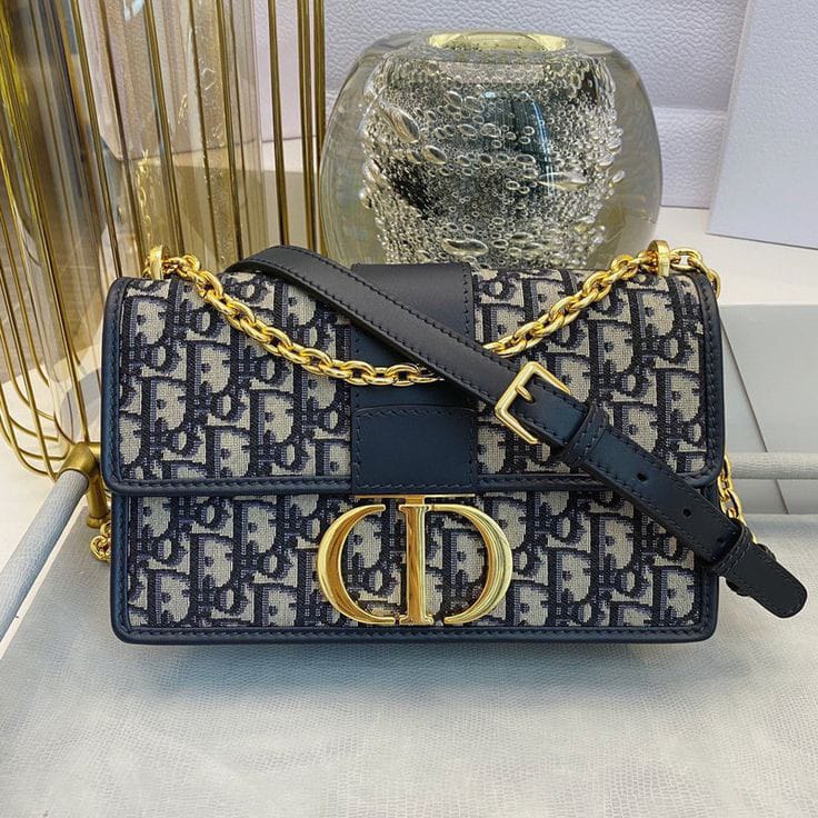 Dior Navy Blue Oblique Canvas and Leather 30 Montaigne Shoulder Bag Navy
