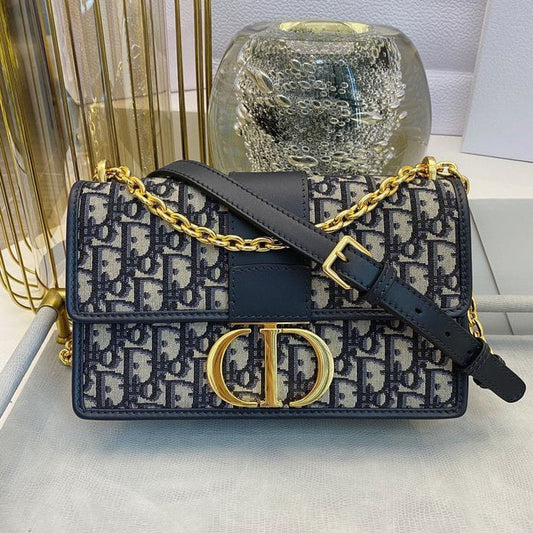 Dior Navy Blue Oblique Canvas and Leather 30 Montaigne Shoulder Bag Navy