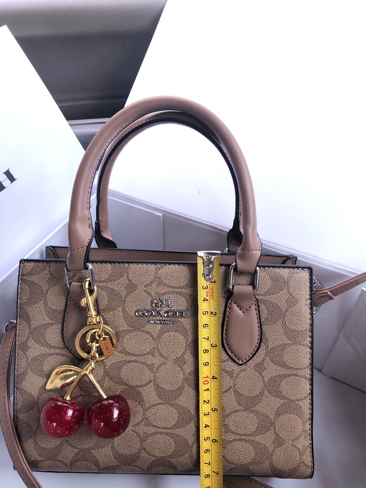 Coach Satchel Handbag with Cherry Keychain