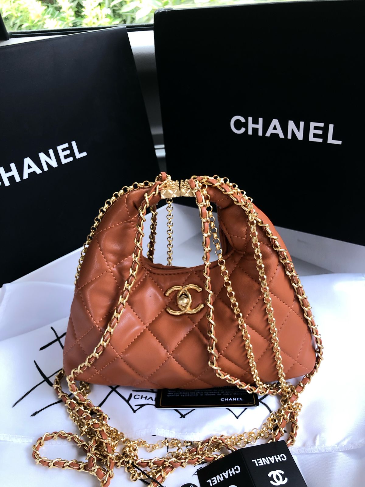 Channel 24a Limited Edition Small Hobo Chain bag Brown