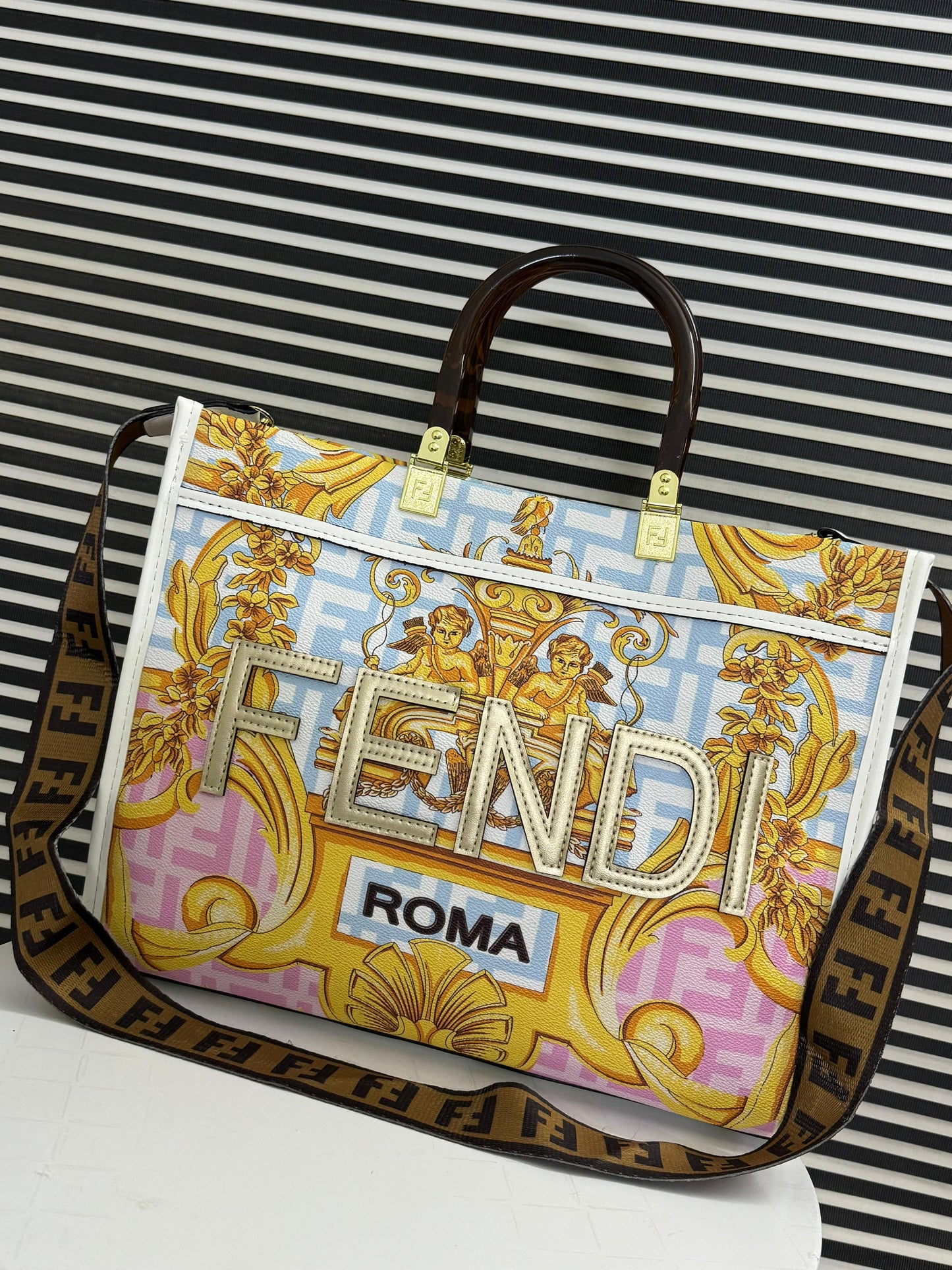 Fendi Fendace Sunshine Tote Bag Light blue