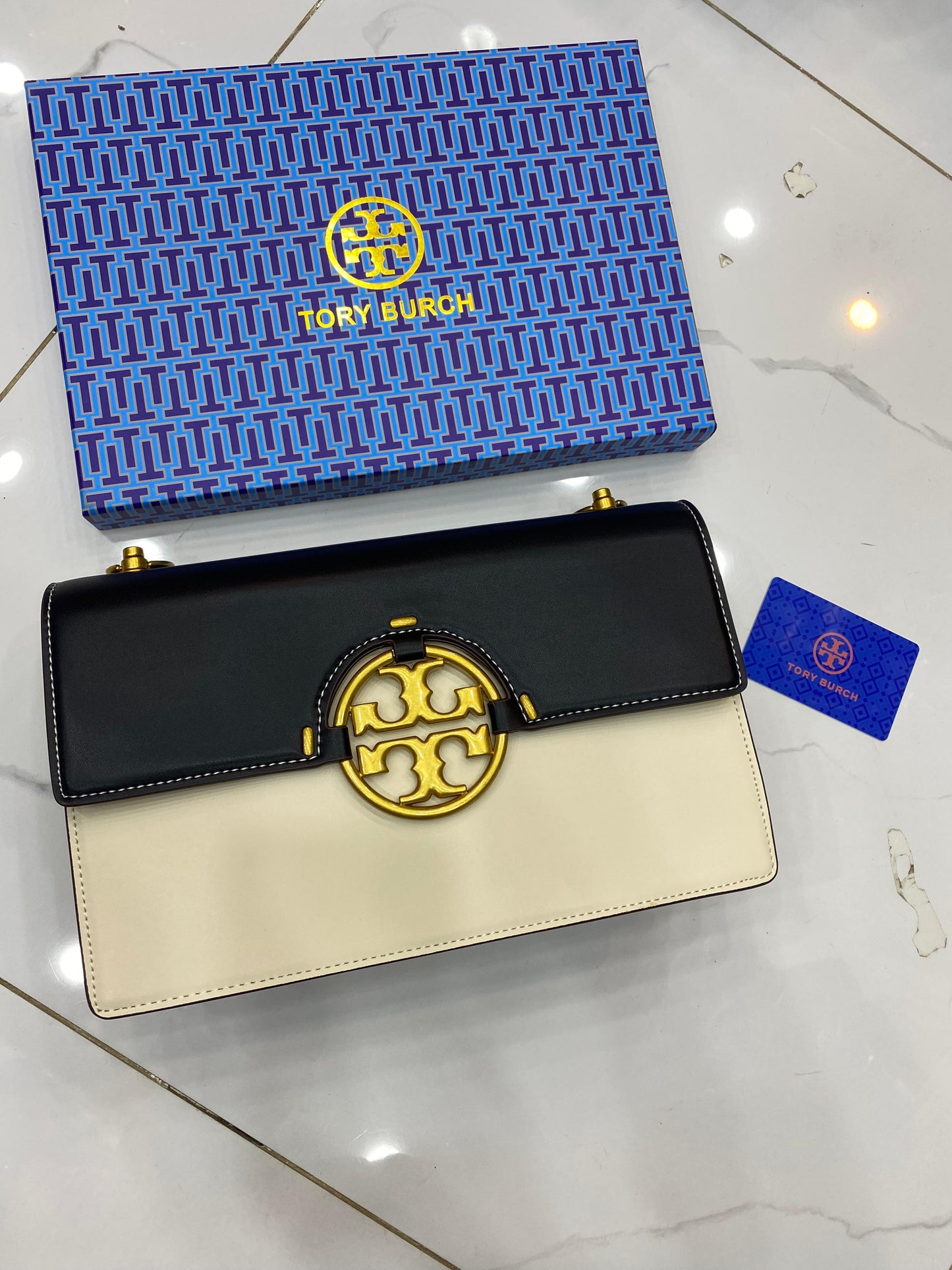 Tory Burch Miller Shoulder Bag Black with White