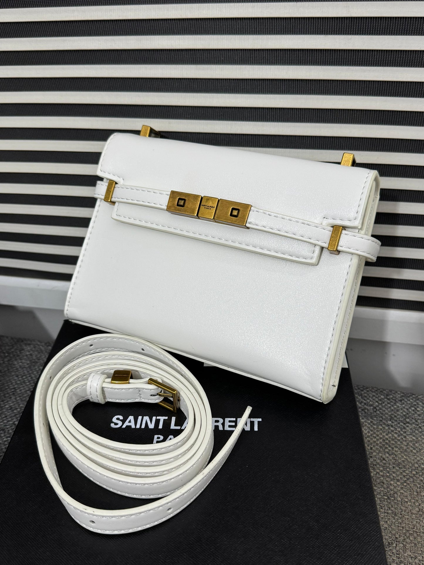 YVES SAINT LAURENT YSL MINI MANHATTAN IN BOX White