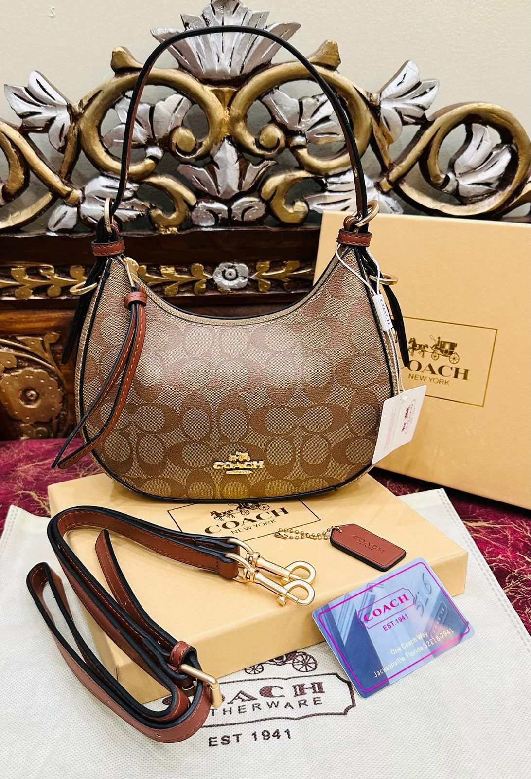 Coach Kleo Hobo Bag in Signature Canvas Beige