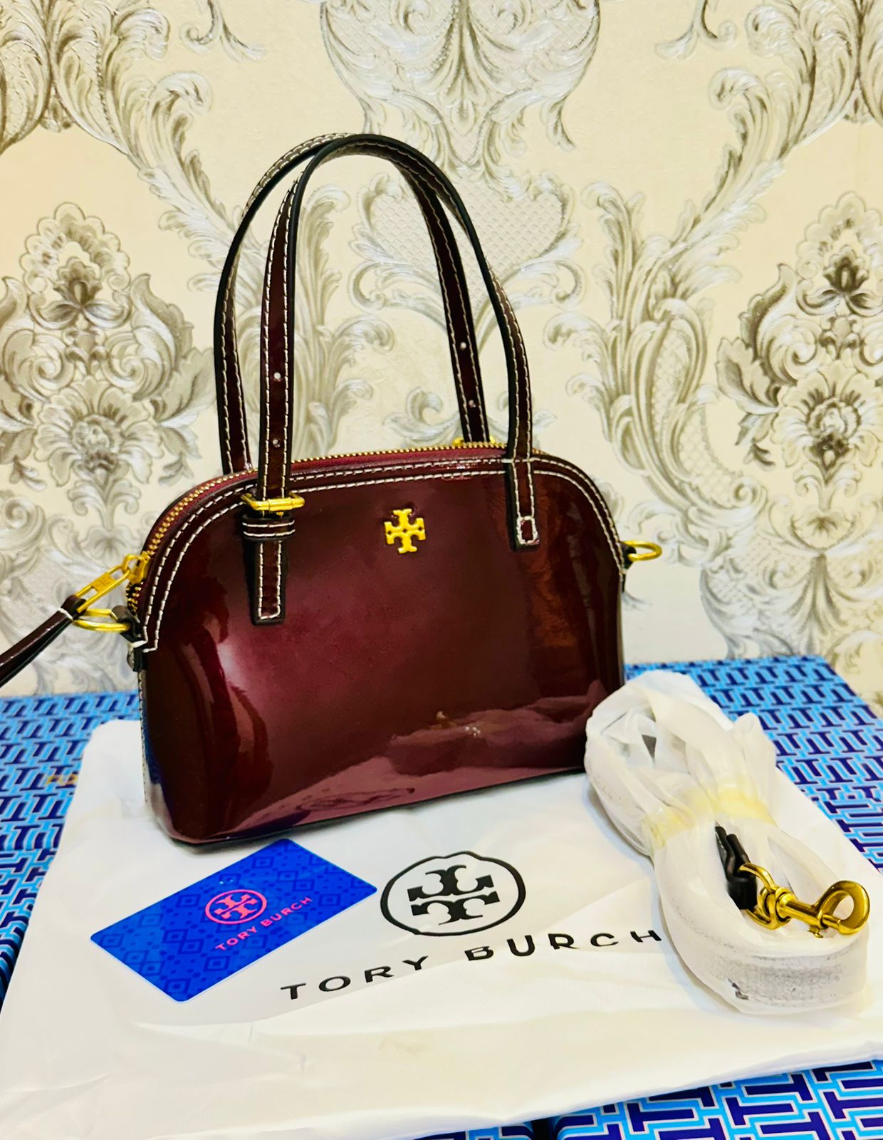 Tory Burch Emerson Satchel Bag Maroon