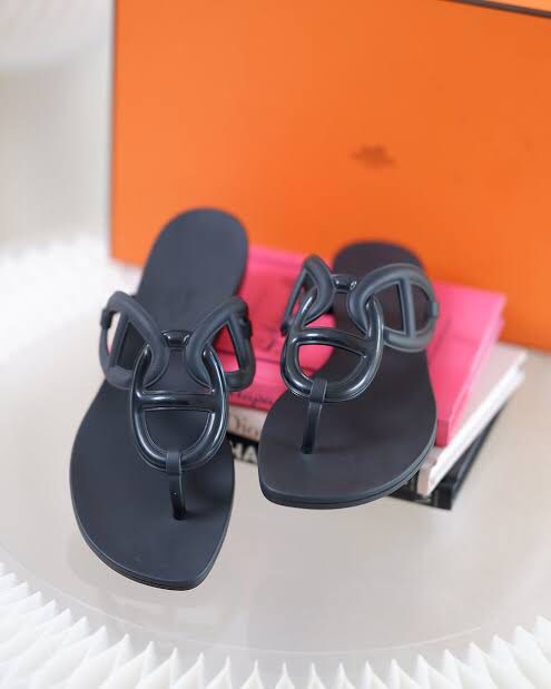Hermes Jelly Slippers Black