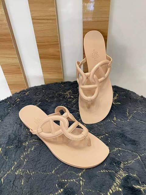 Hermes Jelly Slippers Beige