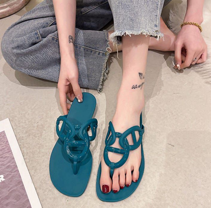 Hermes Jelly Slippers Blue
