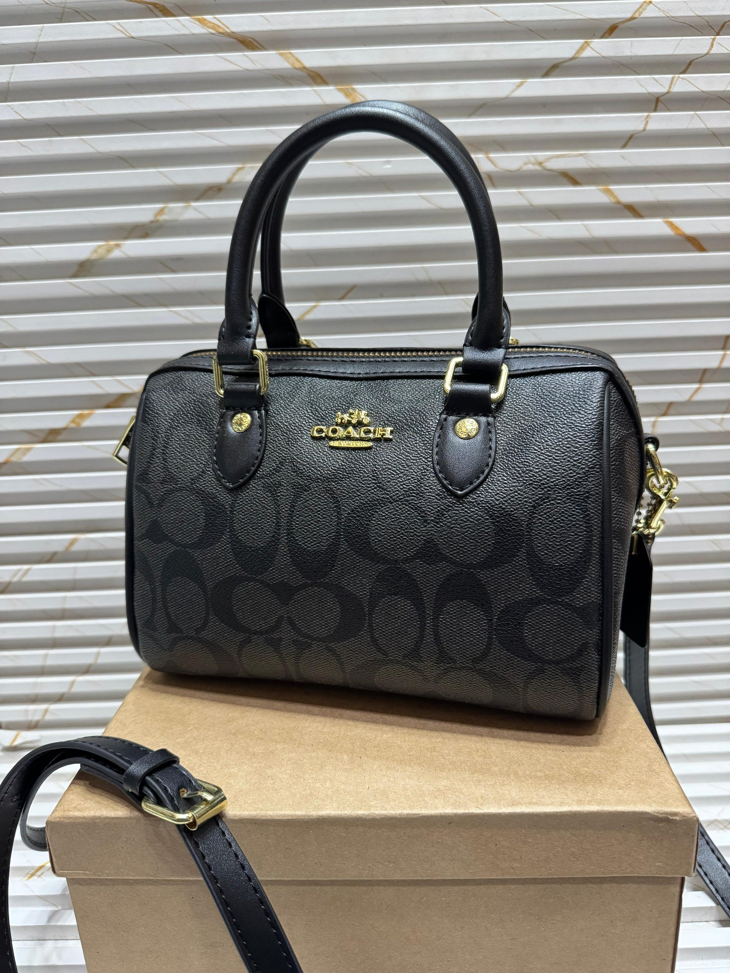 Coach Rowan Satchel Bag in Signature Canvas Black