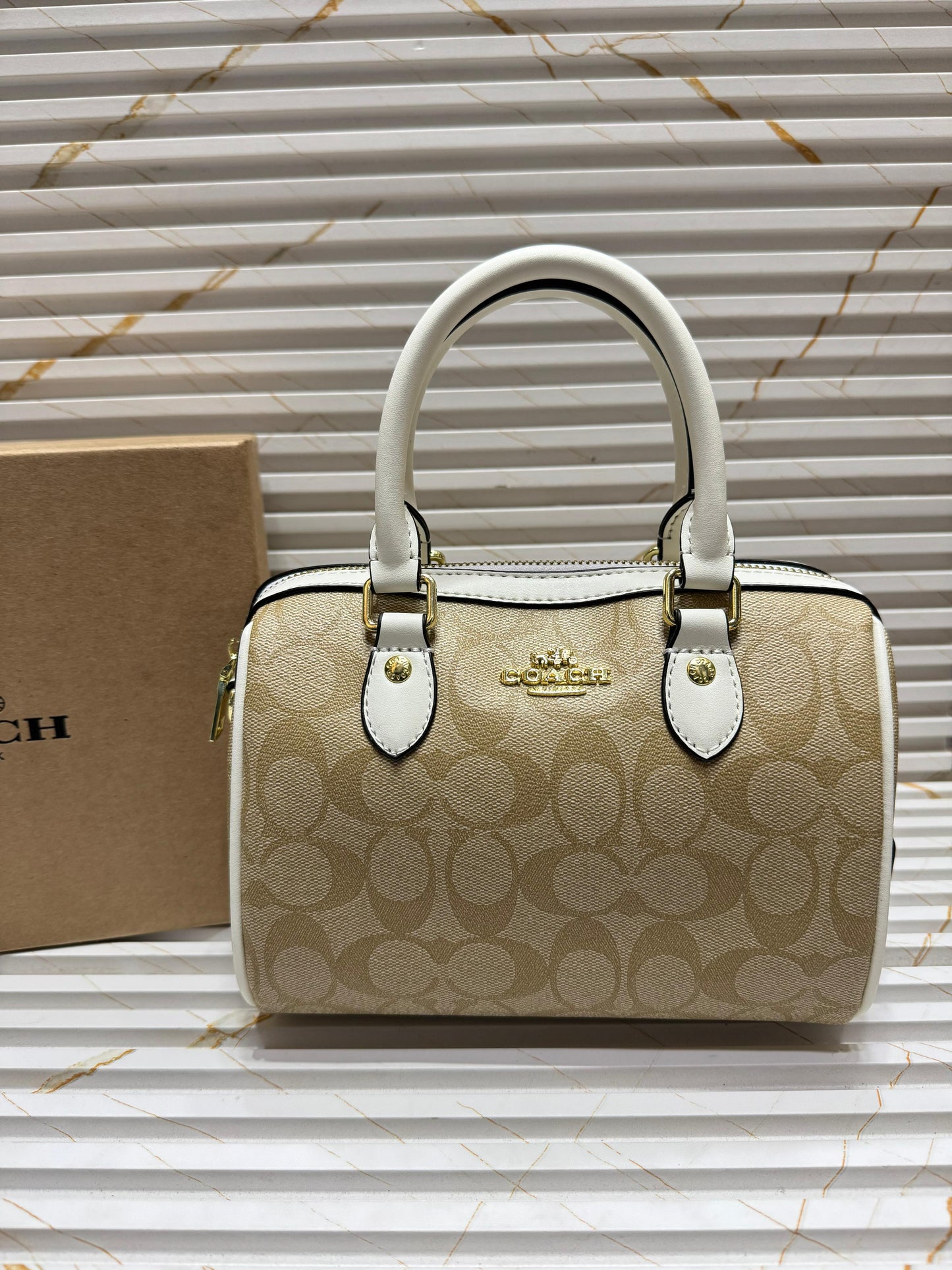 Coach Rowan Satchel Bag in Signature Canvas Beige