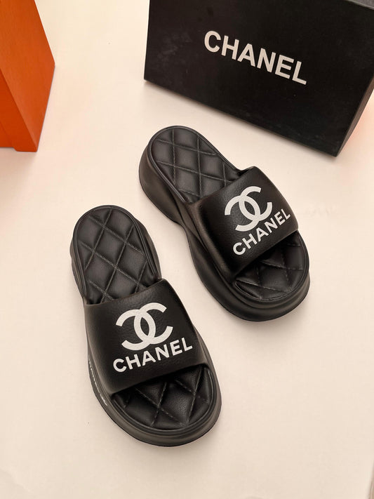 Chanel Imported Platform Slippers Black