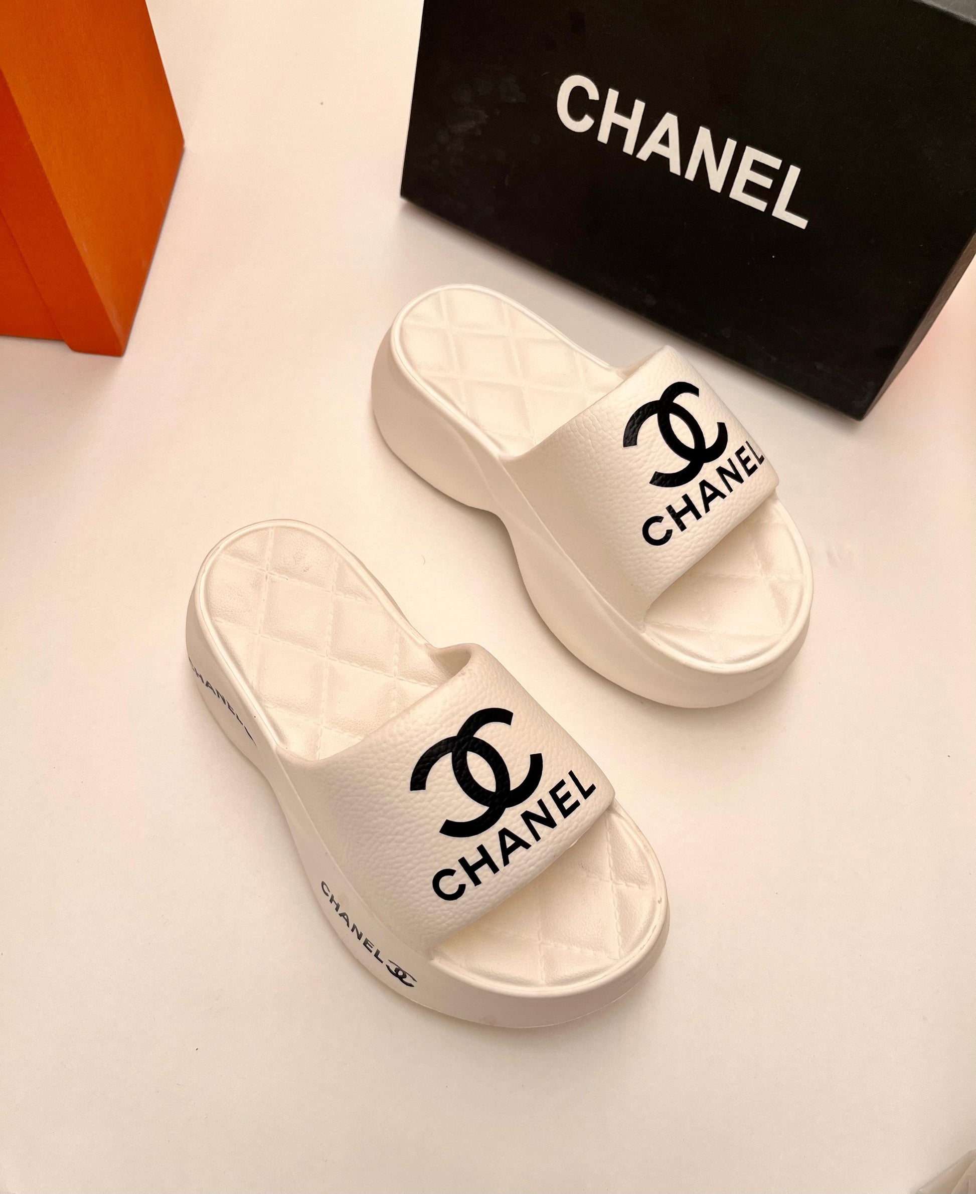 Chanel Imported Platform Slippers White