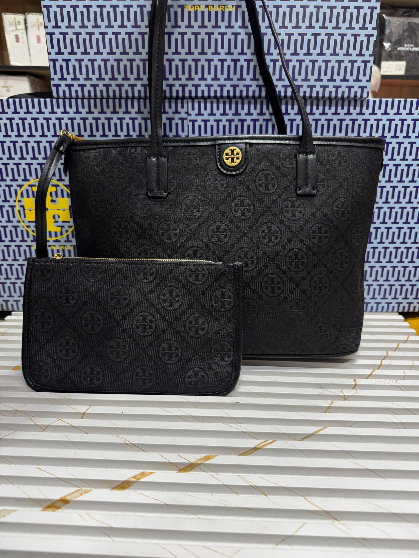Tory Burch Small T Monogram Zipper Tote Bag Black