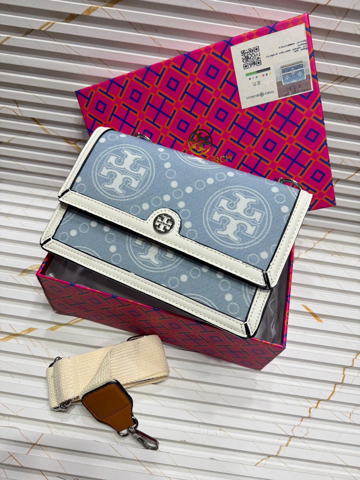 Tory Burch T Monogram Denim Shoulder Bag