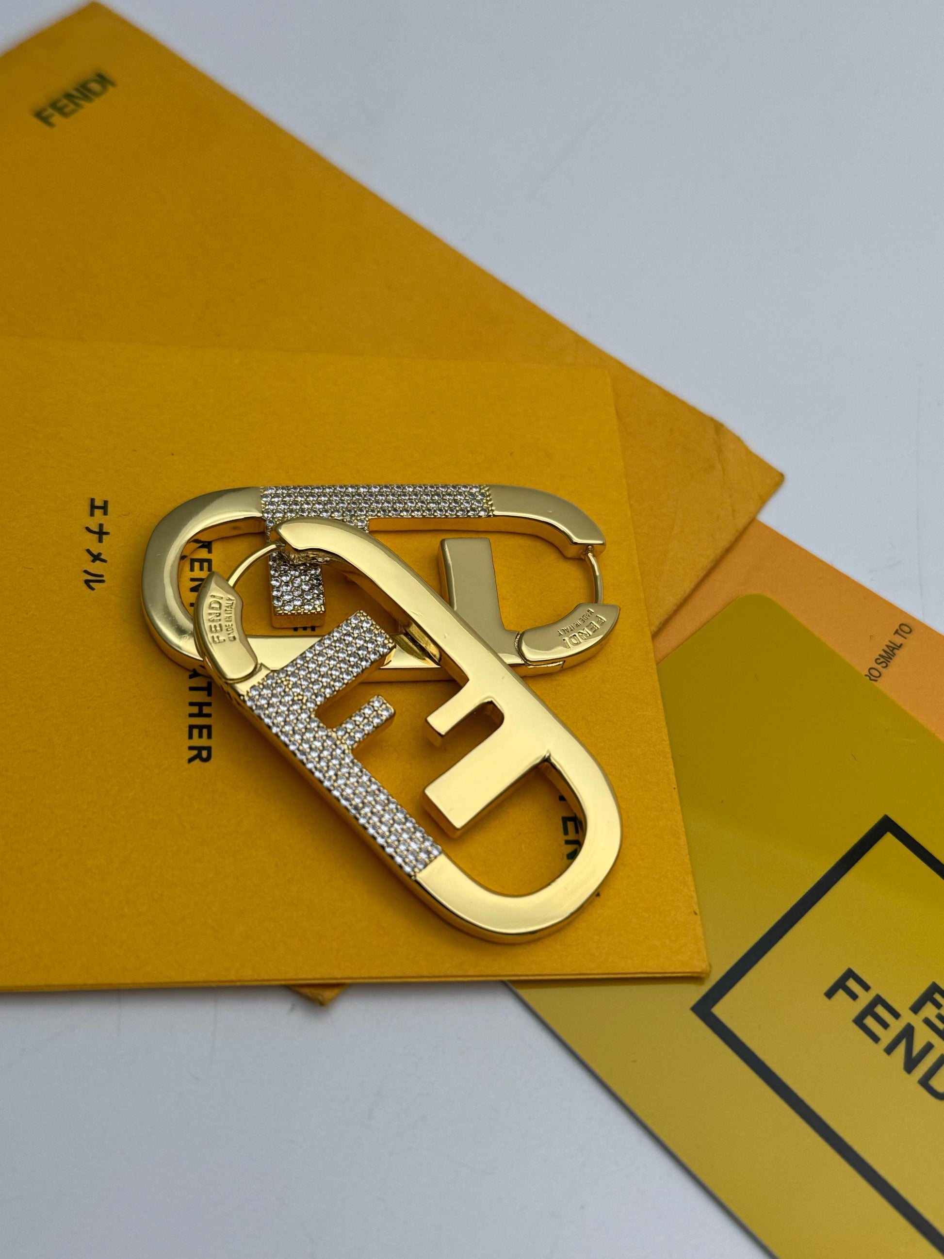 FENDI Metal FF O'Lock Crystal Earrings