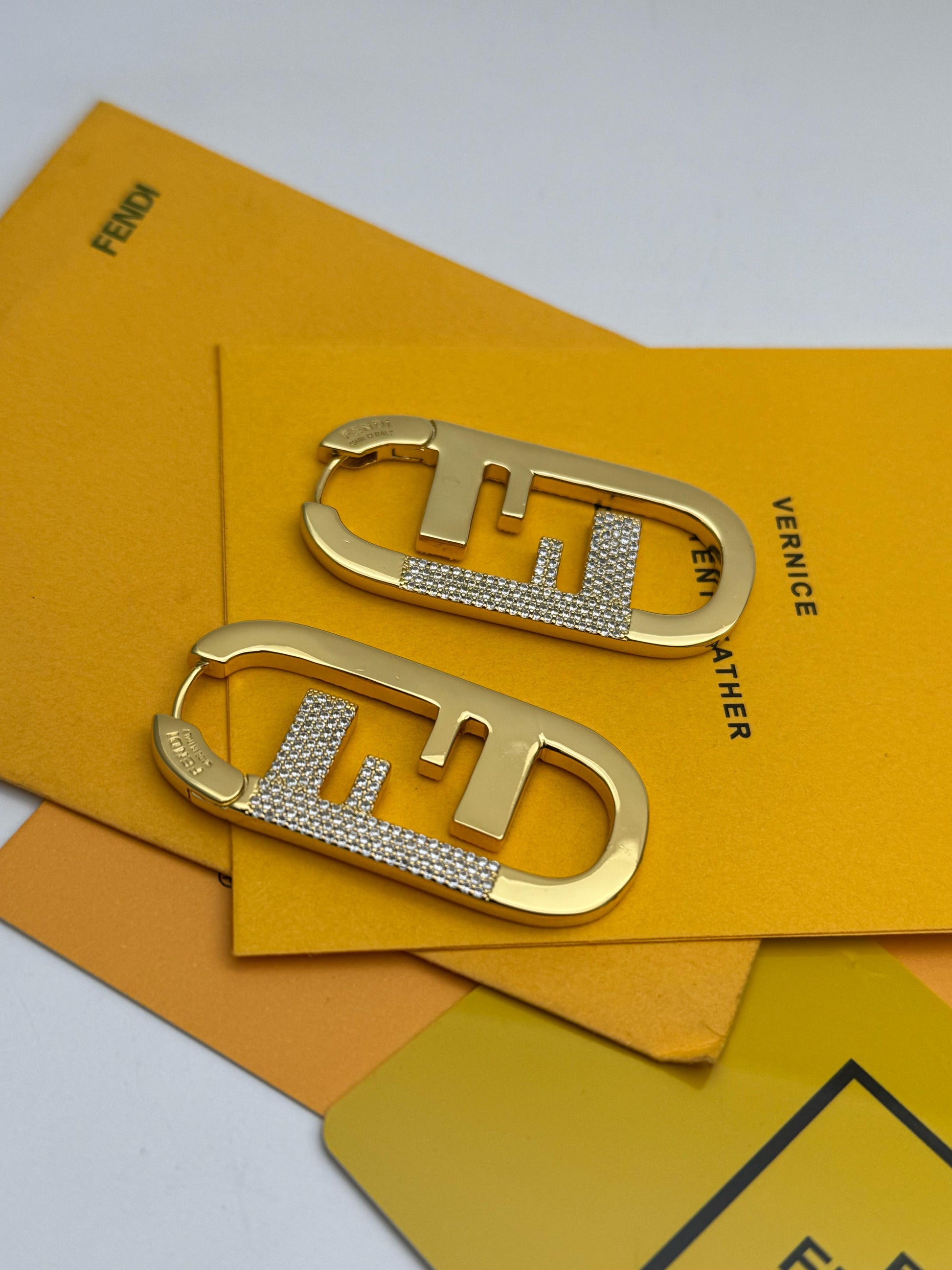 FENDI Metal FF O'Lock Crystal Earrings