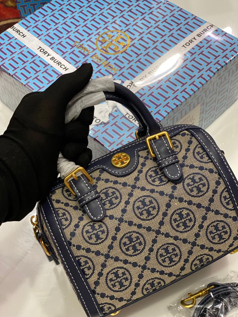 Tory Burch T Monogram Petite Barrel Bag Blue