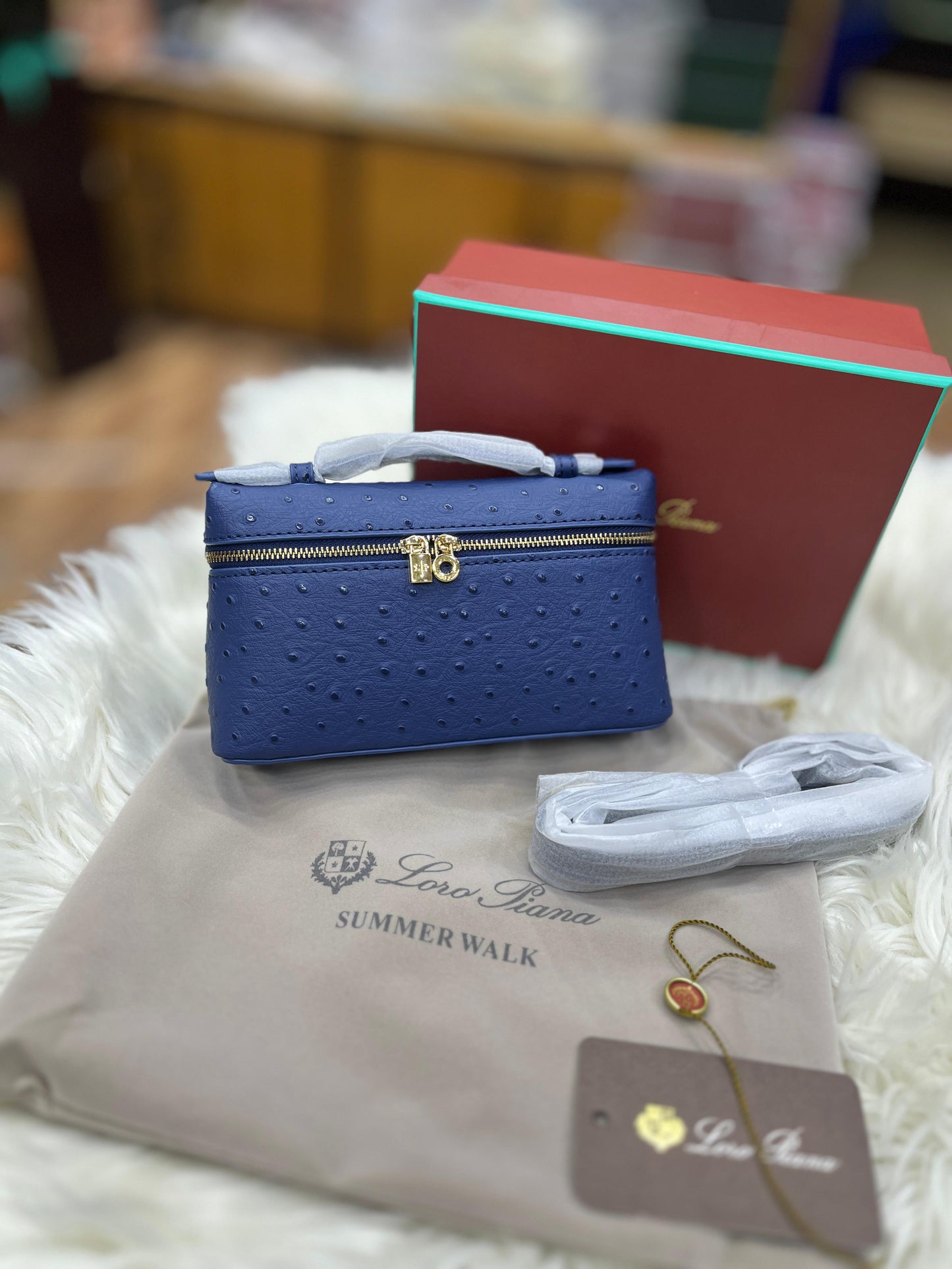 Loro Piana Extra Pocket Lunch Box Bag Blue