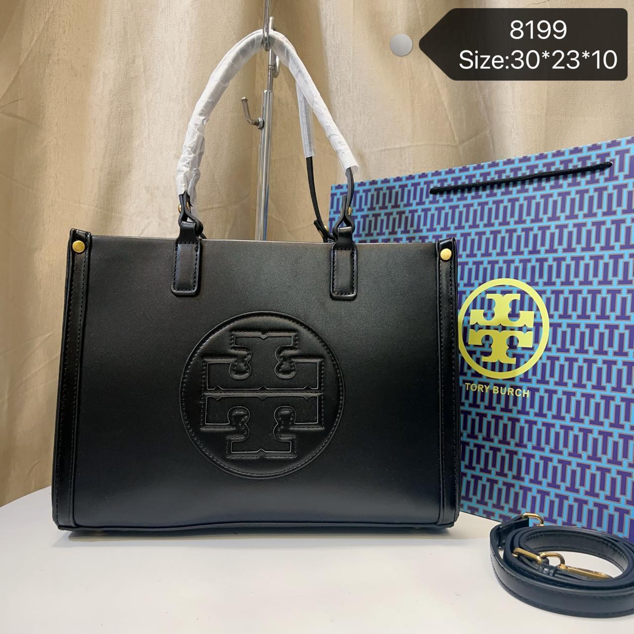 Tory Burch TB Embossed Tote Bag Black