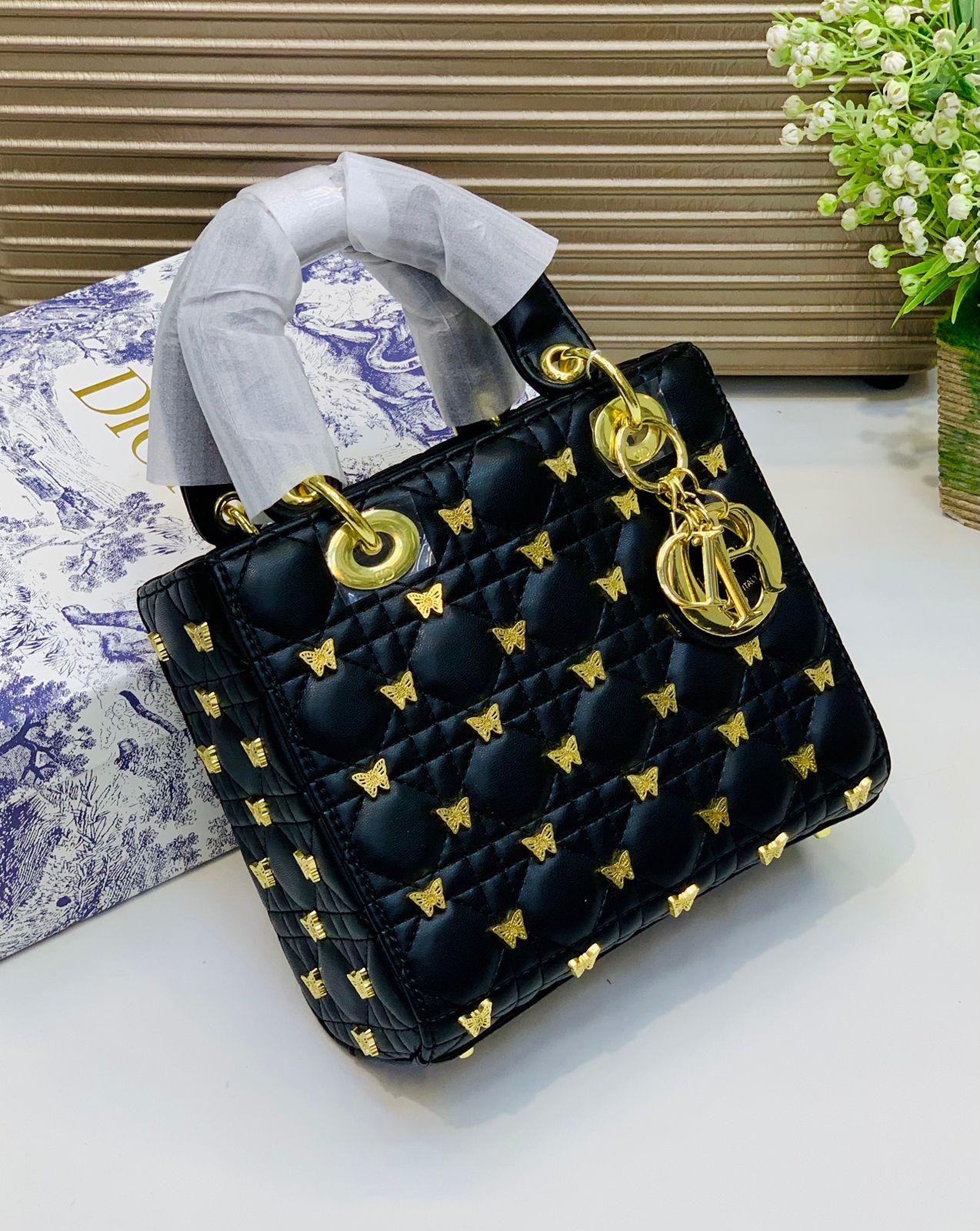 Designer Brand CD Chris-tian Di-or Lady Bag  Butterfly Studded Handbag for Women