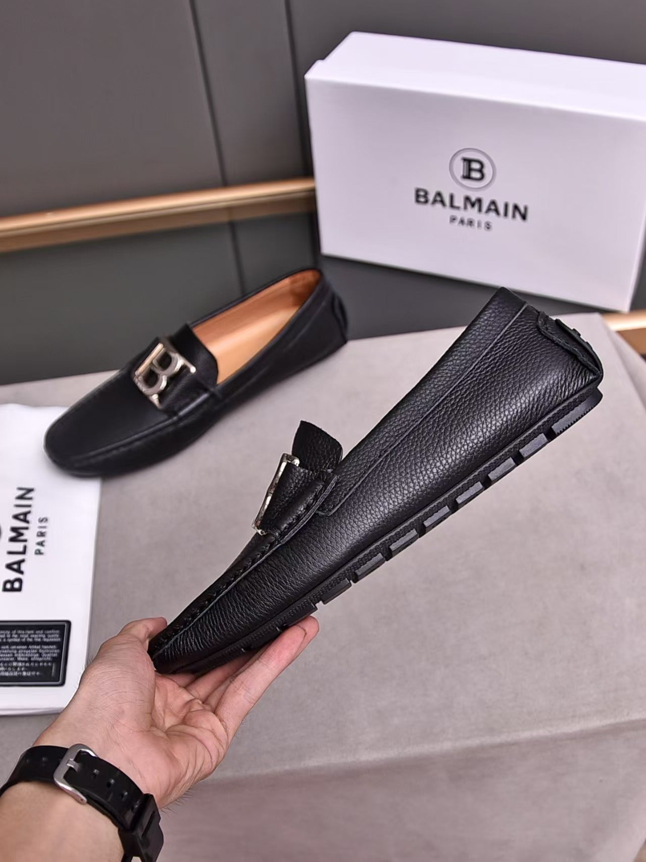 Balmain Loafer Silver Logo Shoes for Men Pre Order