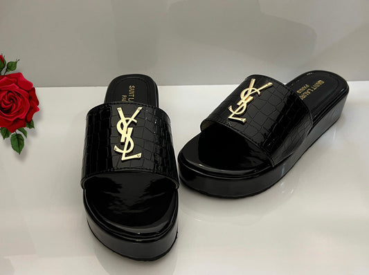 Fashion Brand Y-S-L Yv-es Sa-int Lau-rent Wedge Slipper for Women