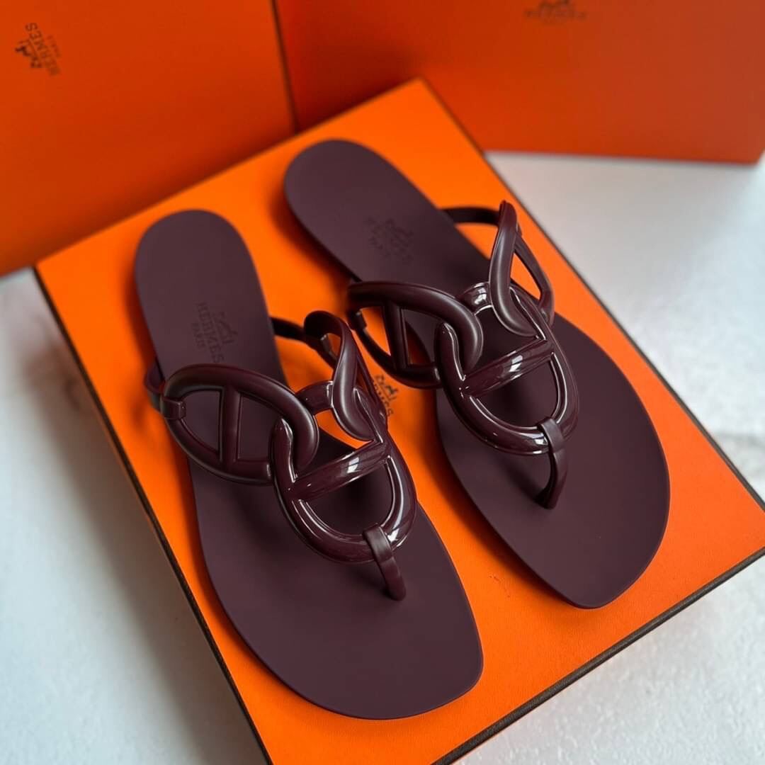 Hermes Jelly Slippers Maroon