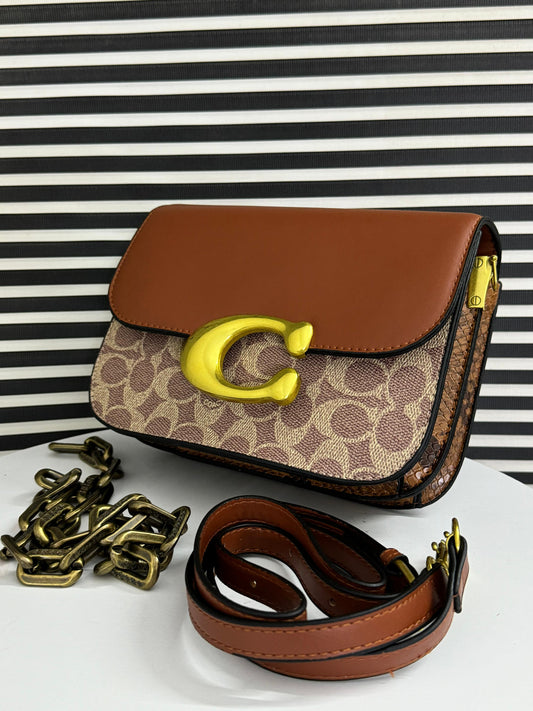 Coach Idol Bag in Signature Canvas with Snake Skin Brown