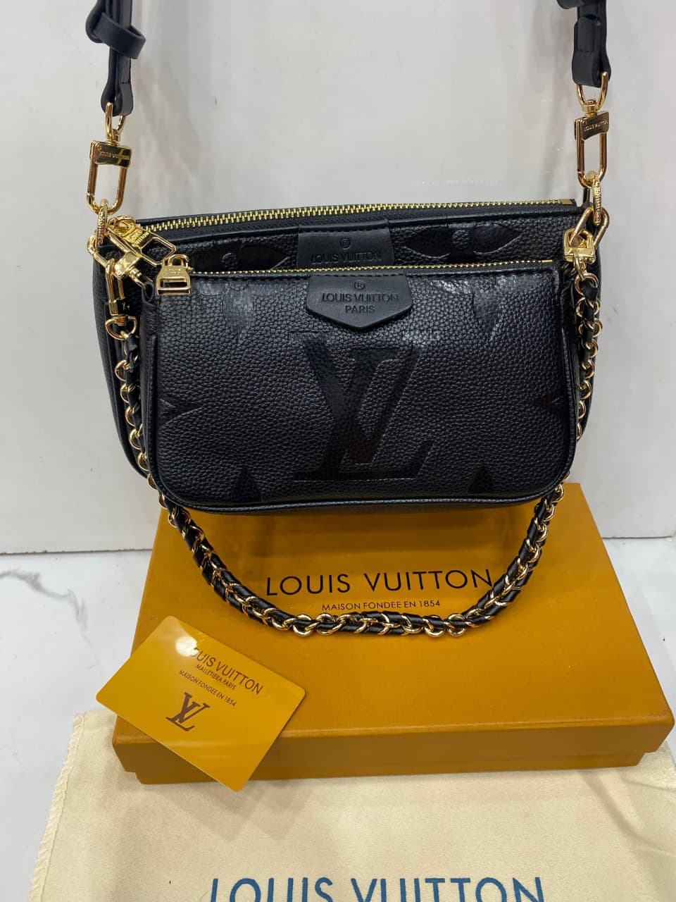 Louis Vuitton LV POUCH MONOGRAM EMBROIDERED POCHETTE BAG Black