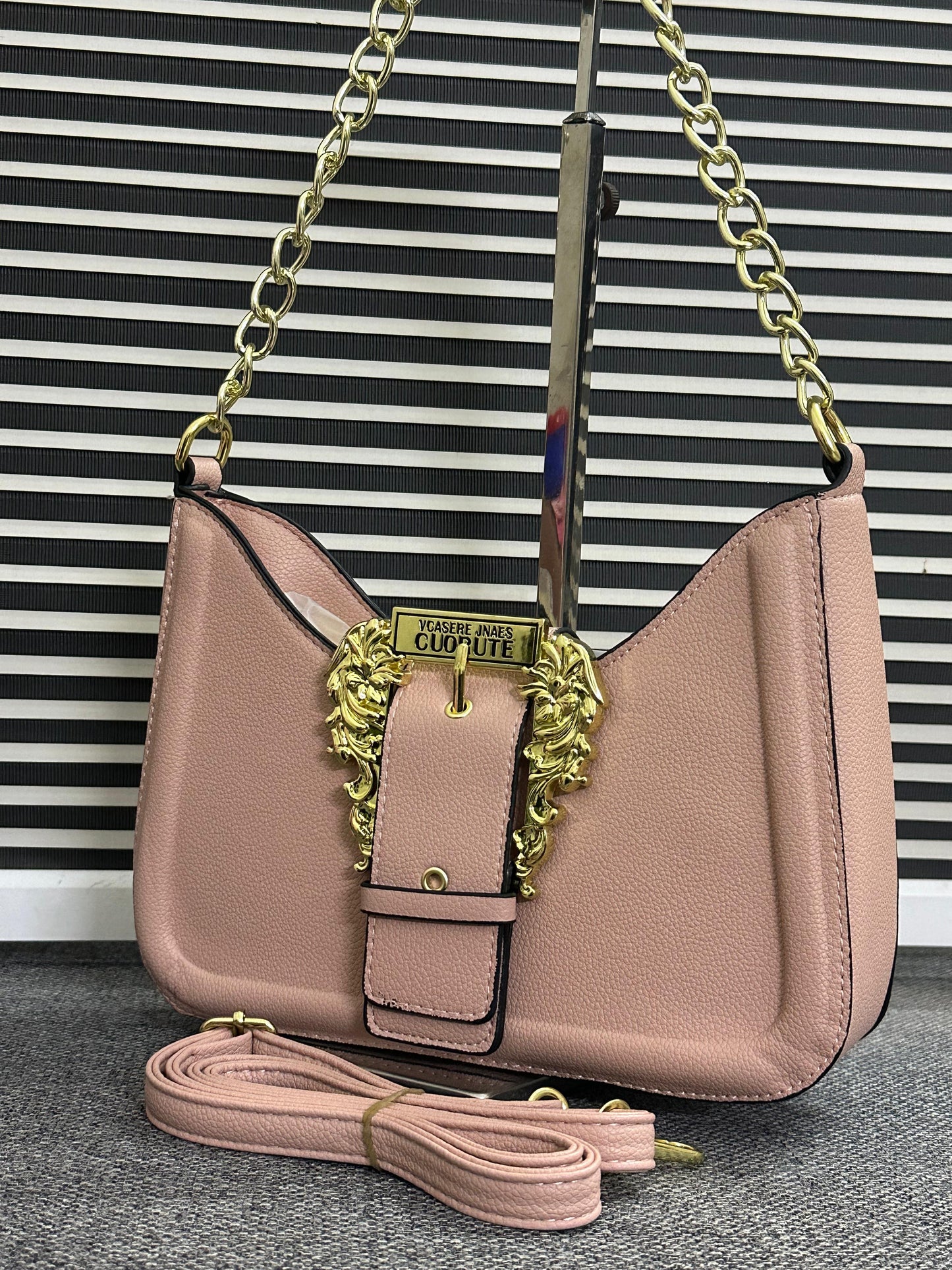 Versace Jeans Couture logo-buckle shoulder bag Pink