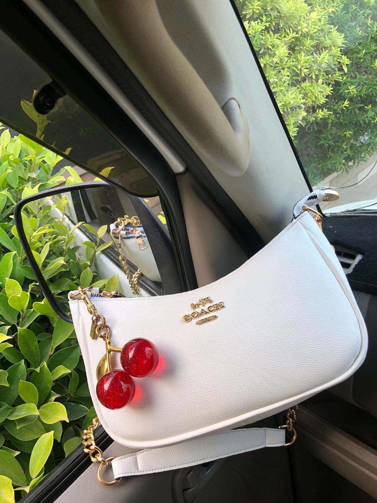 Coach Teri Shoulder bag with Cherry Keychain White