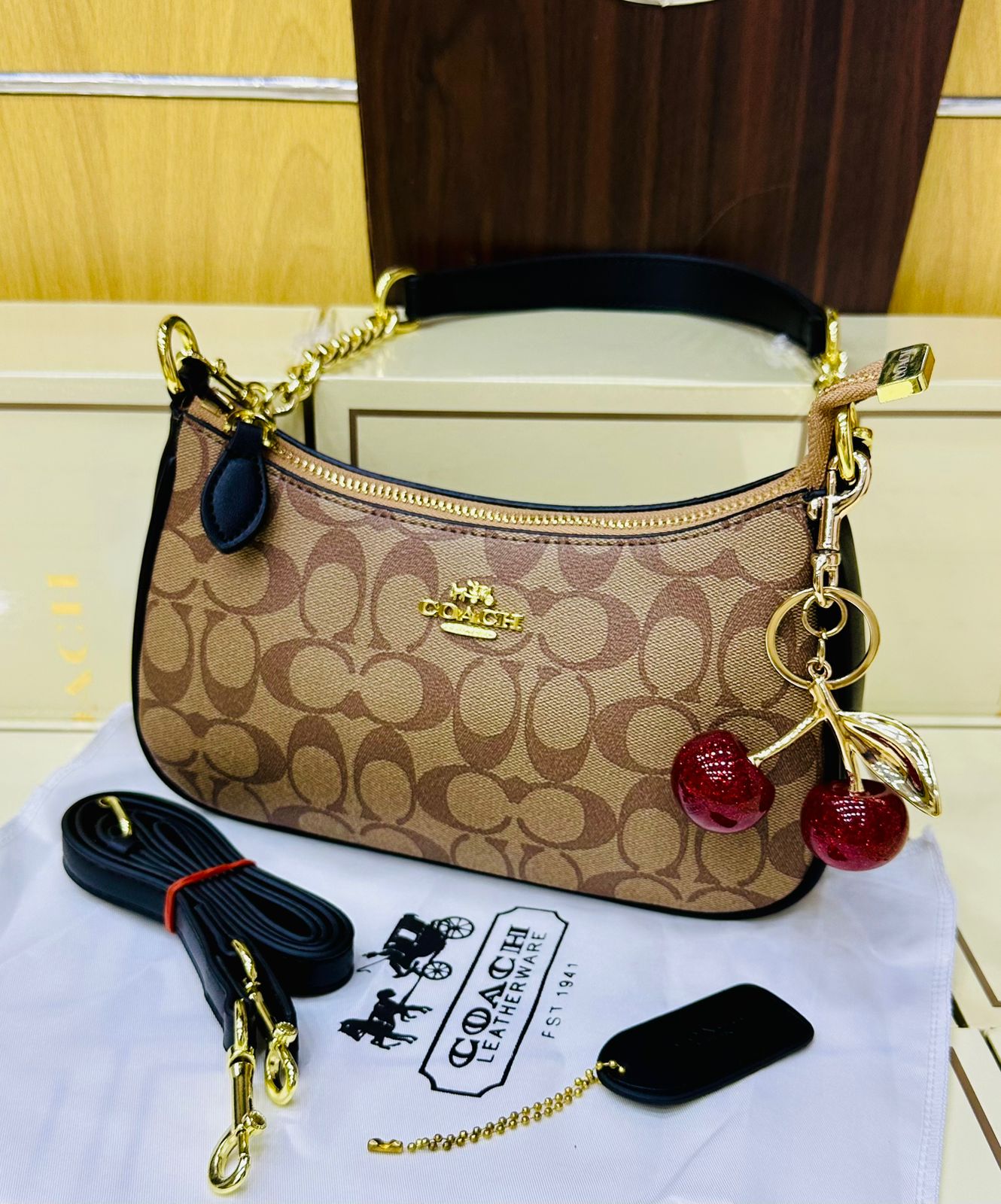 Coach Teri Shoulder Bag with Cherry Keychain