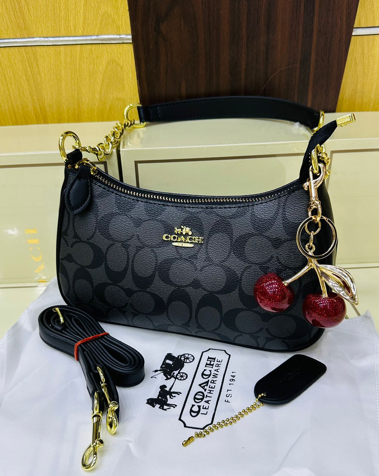 Coach Teri Shoulder Bag with Cherry Keychain