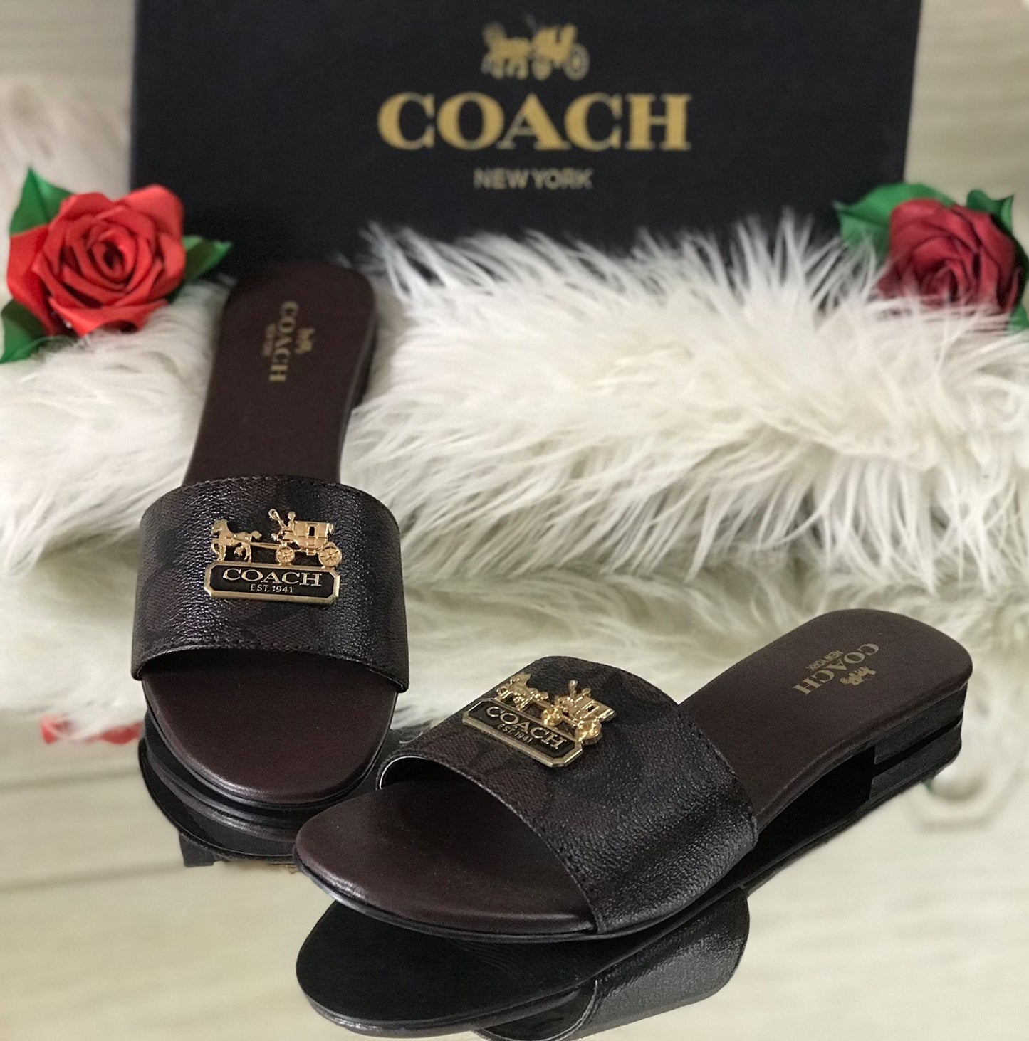 Coach Slippers Brown