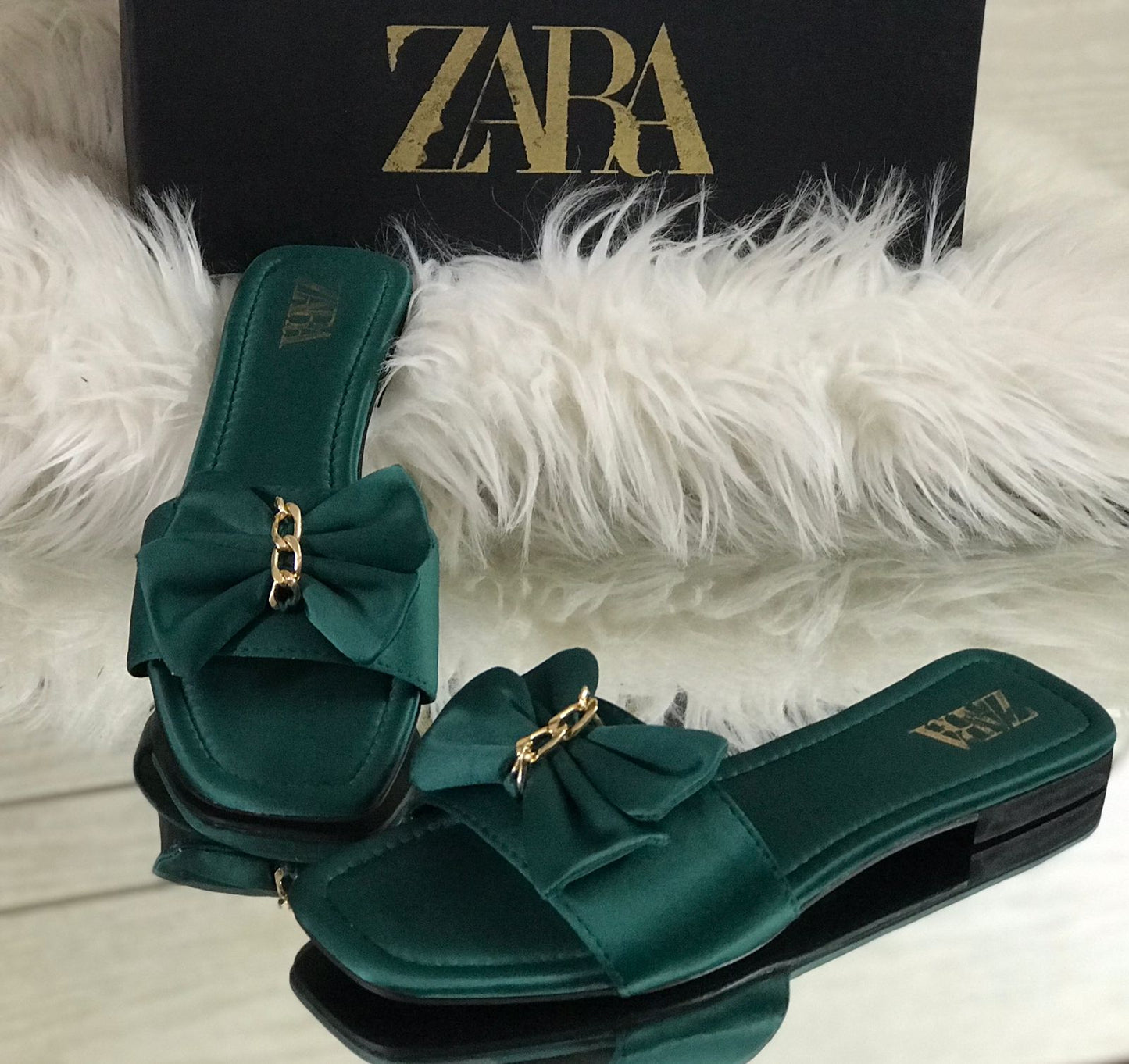 Zara Bow Slipper Green