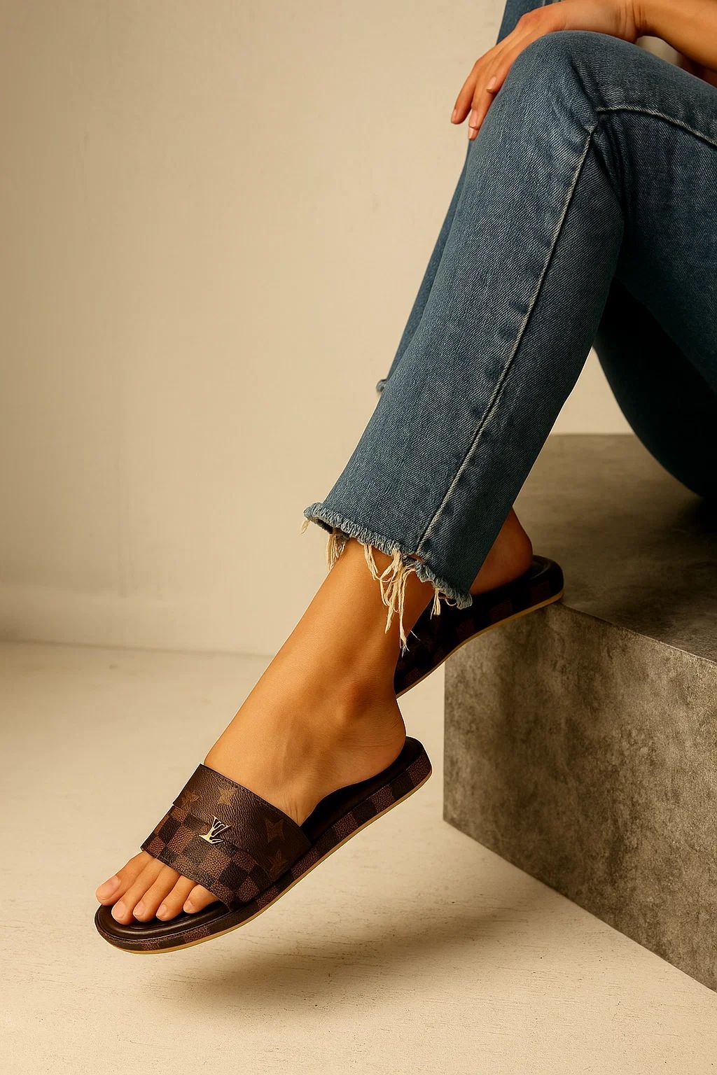 Luxury L-V Lou-is Vui-tton Wedge Slippers for Women