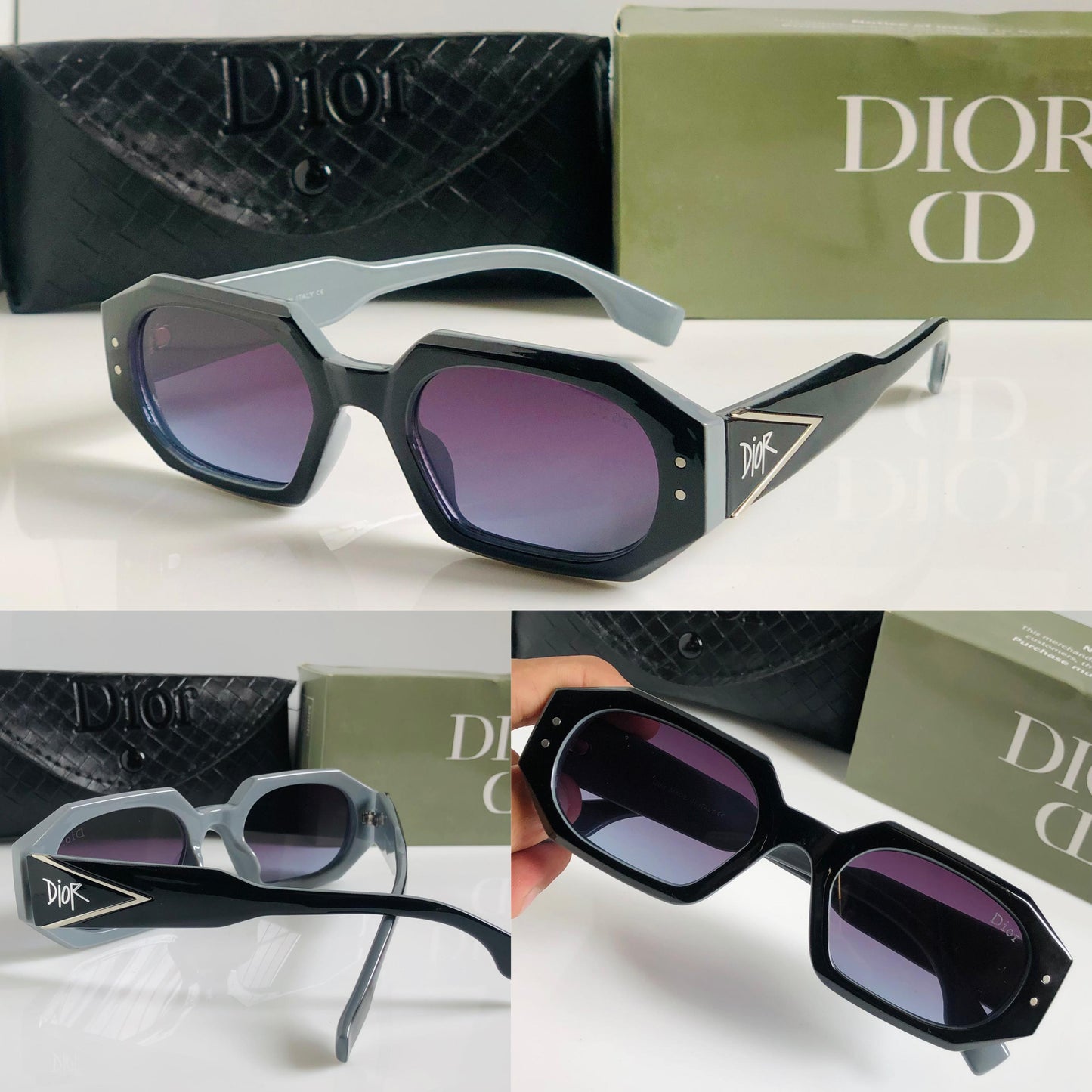 Di or sunglasses with packaging on a white background