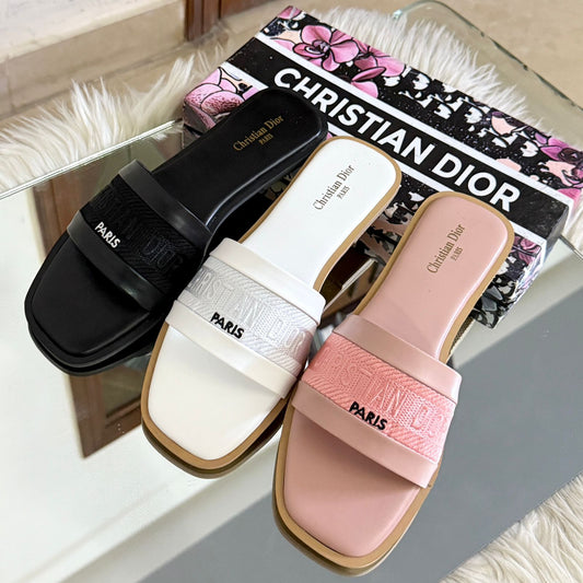 Famous CD Chris-tian Di-or Embroided Slippers for Women