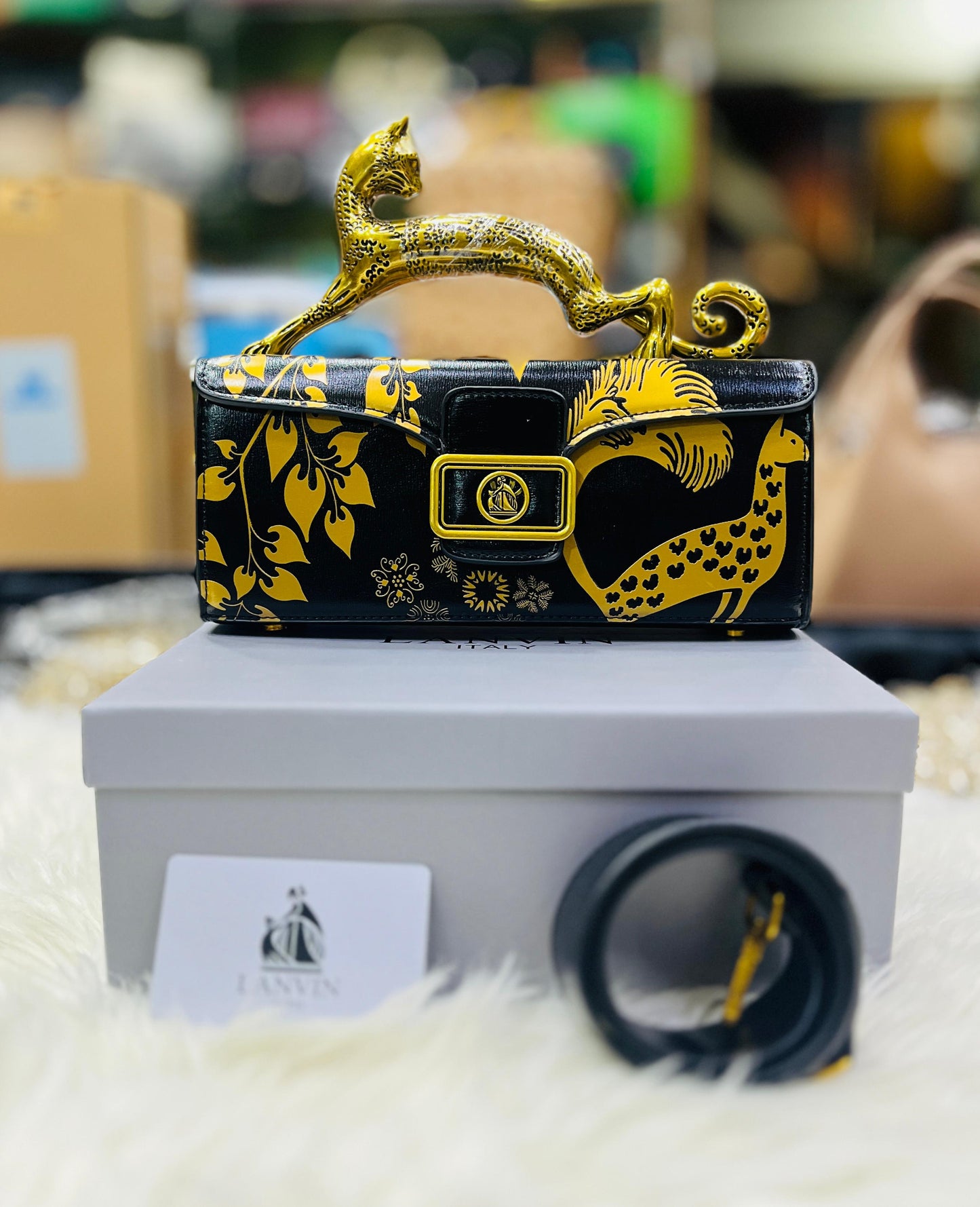 Lanvin Pencil Cat Leather Shoulder Bag for Women