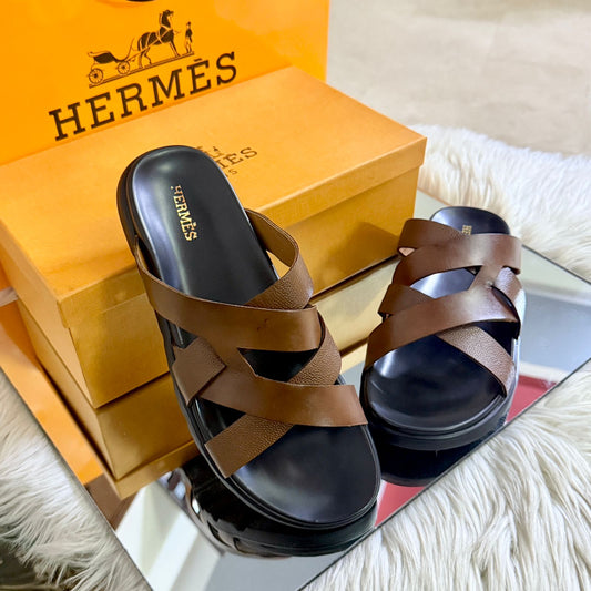 Her-mes Brown Slipper for Men