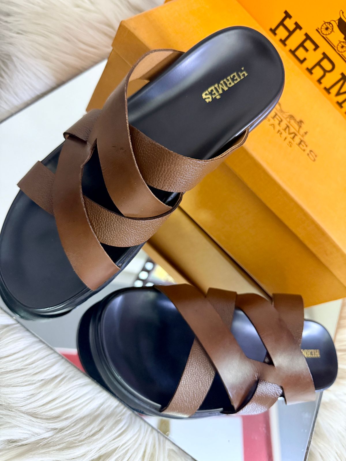 Her-mes Brown Slipper for Men