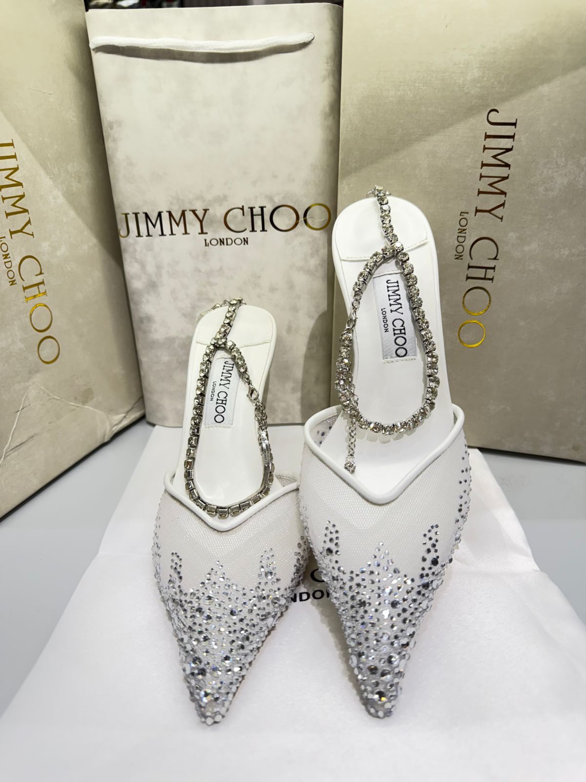 Jimmy Choo Saeda Crystal Ankel Heels for Women