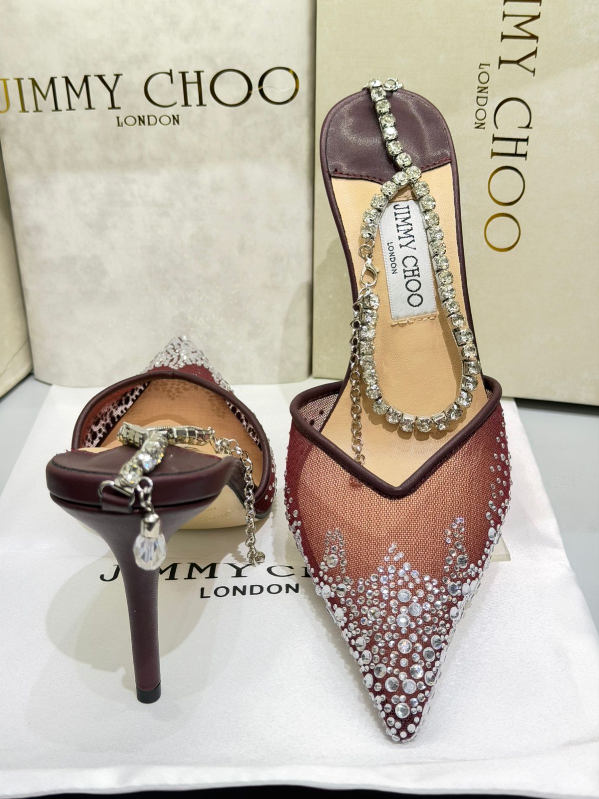 Jimmy Choo Saeda Crystal Ankel Heels for Women