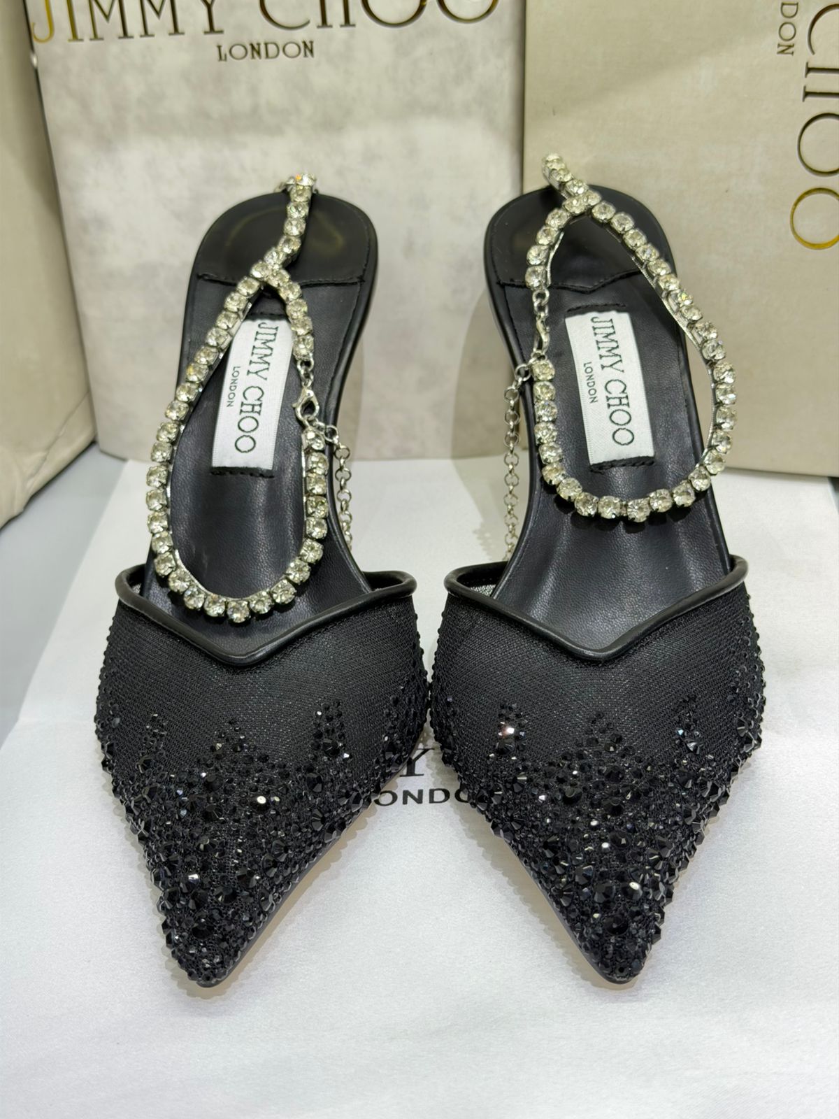 Jimmy Choo Saeda Crystal Ankel Heels for Women
