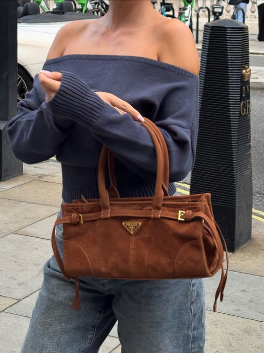 Premium Prda Bonnie Medium Suede Handbag for Women