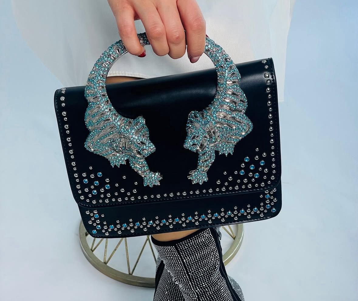 Roberto Cavali Roar Crystal Embellished Shoulder Bag for Women