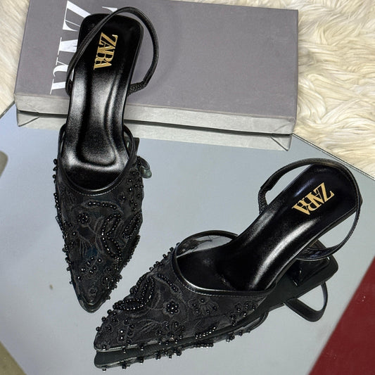 Zara Embroided Artwork Heel for Women