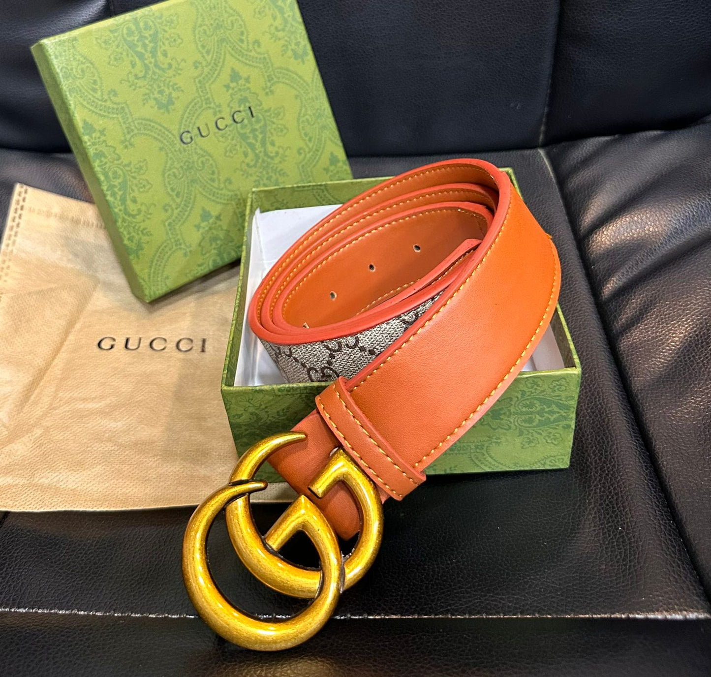 Guci Orange Belts for Men and Women