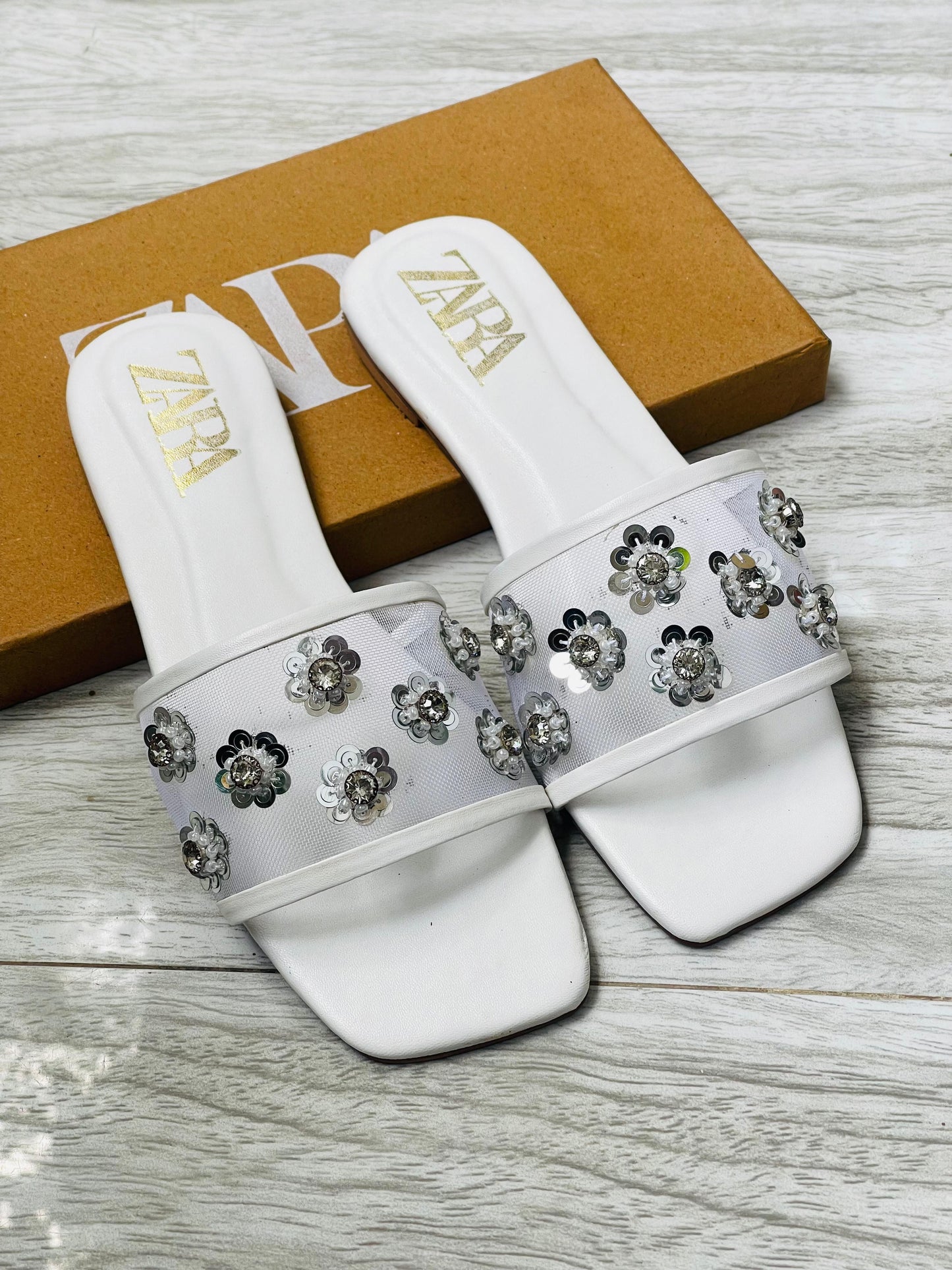 Zara Embroidered Flower Slippers for Women